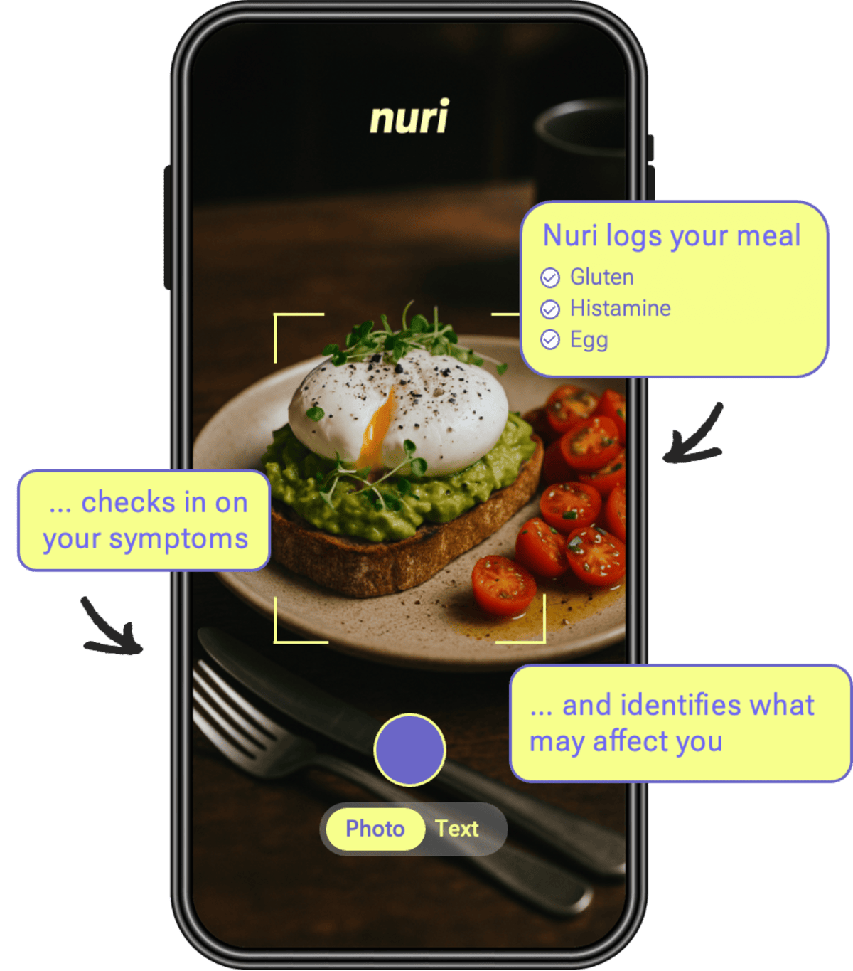 Nuri app showcasing food analysis